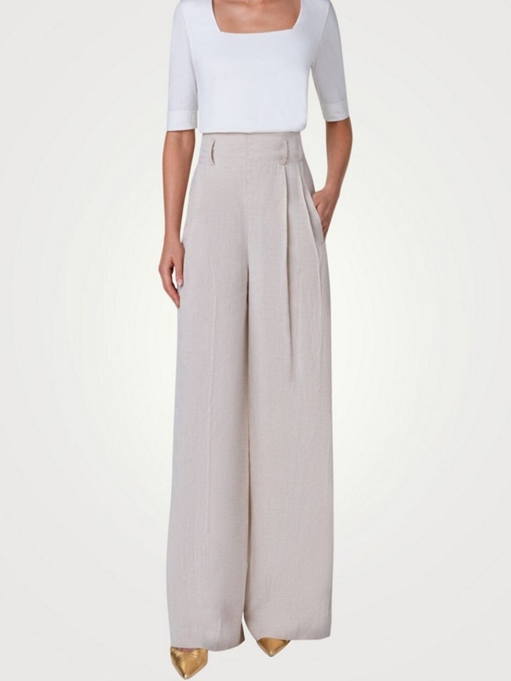 Akris Punto Florina Beige High-Waisted Wide Leg Linen Blend Pants – Sz 10
